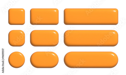 3d buttons collection for UI and UX design template. Realistic glossy squared and rounded badges