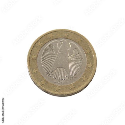 one euro coin detailed shining showing details colseup