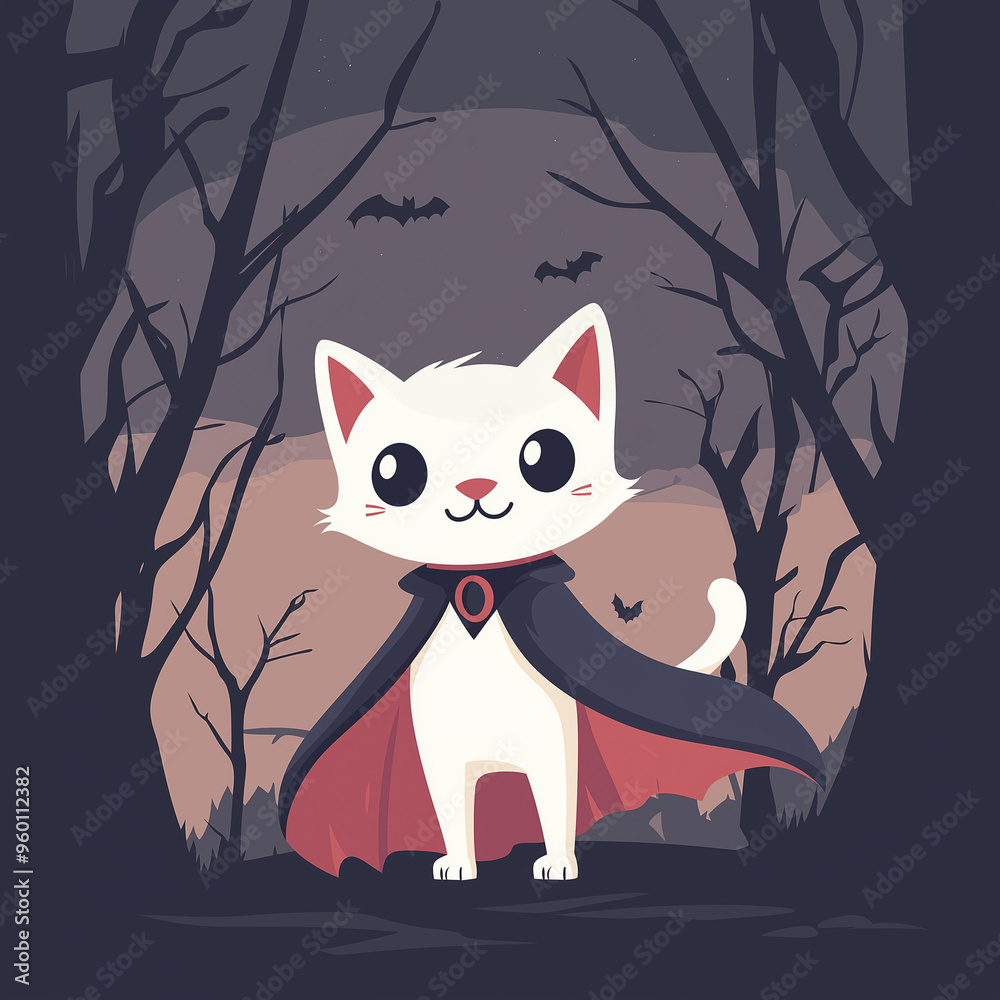 cat wearing a cape in a dark forest cat wearing a cape in a dark forest