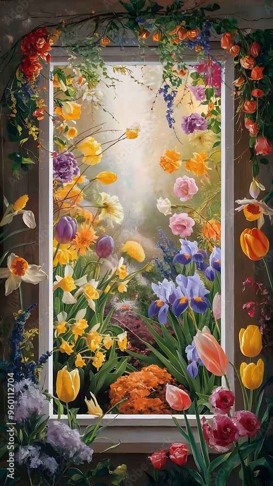 Fototapeta premium Art spring flowers frame background