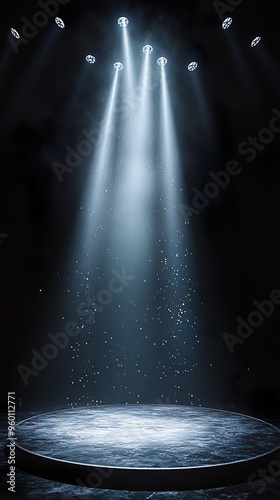 Clean stage illuminated by bright blue spotlight glow background