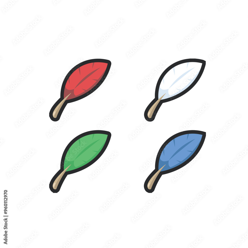 Fototapeta premium feather set with different color in outline flat vector design