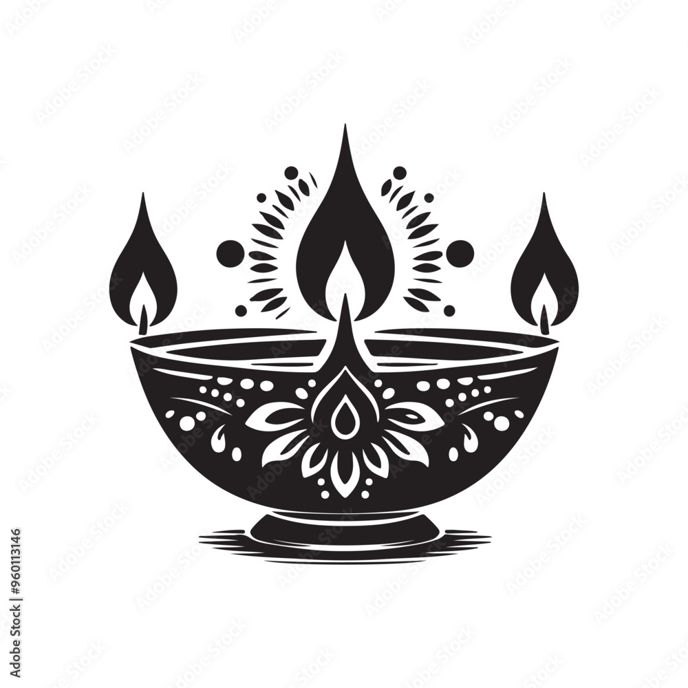 Happy Diwali festival with lamp silhouette vector Happy Diwali festival with lamp silhouette vector