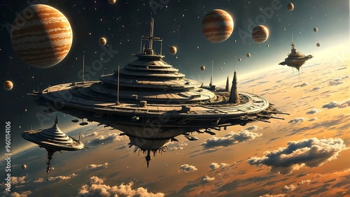 Futuristic Galactic Arcology Structure in Outer Space photo