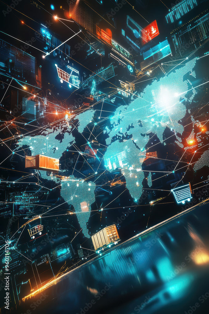 Fototapeta premium Distribution and logistics concept of global digital internet marketing and business. AI generative.