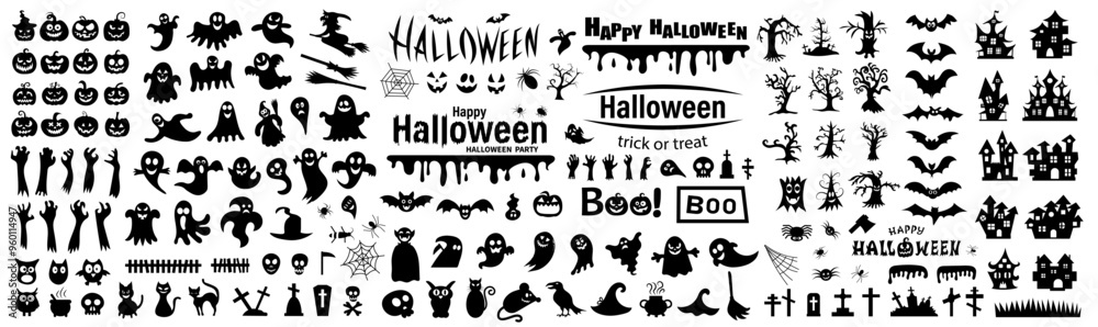 Big set of silhouettes of Halloween on a white background. Vector illustration. Big set of silhouettes of Halloween on a white background. Vector illustration.