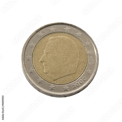 two euro coin detailed shining showing details colseup