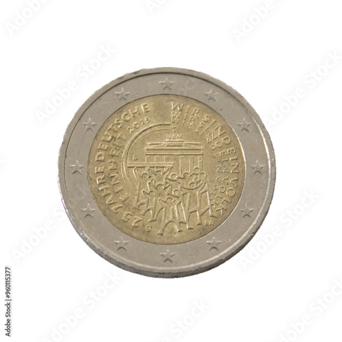 two euro coin detailed shining showing details colseup