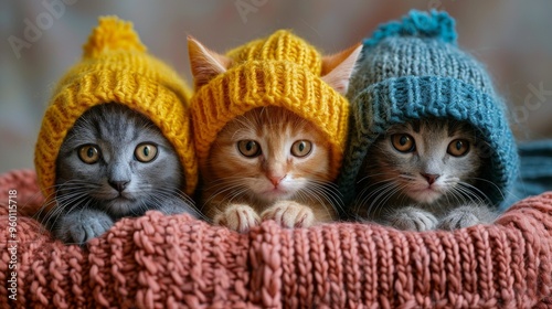 funny adorable kittens wearing hats