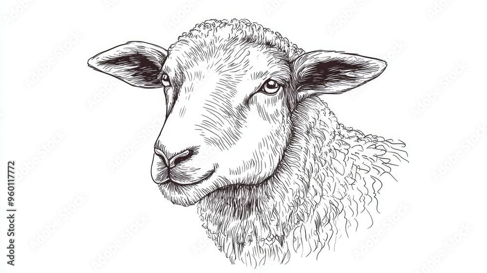 Naklejka premium Line drawing of a sheep, symbolizing innocence and nature with simple, clean lines.