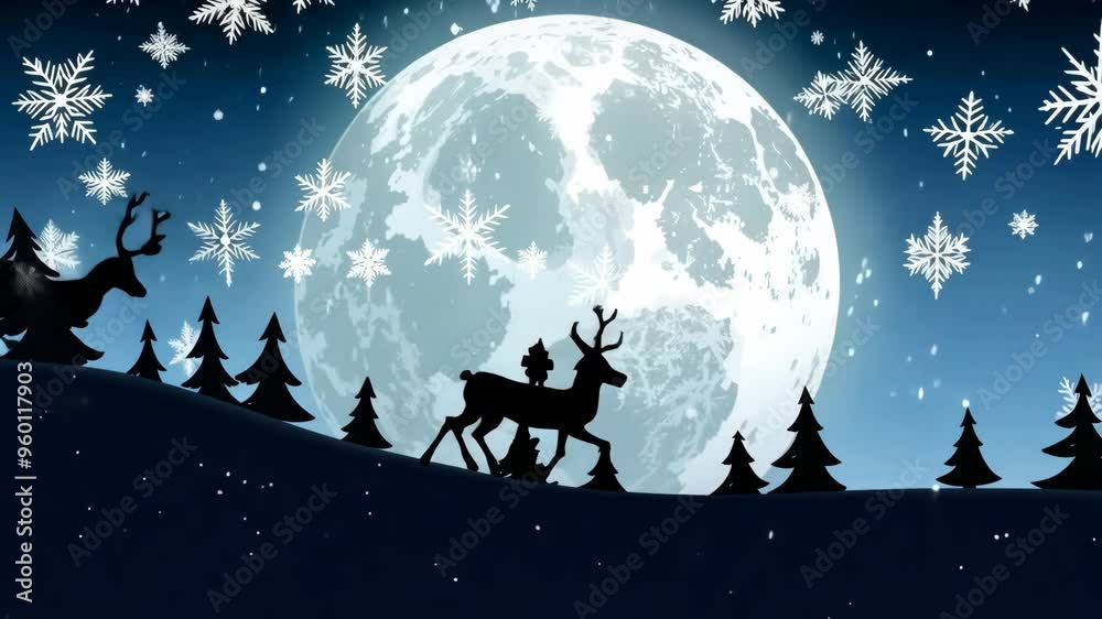 Santa on Reindeer Against Full Moon Santa on Reindeer Against Full Moon