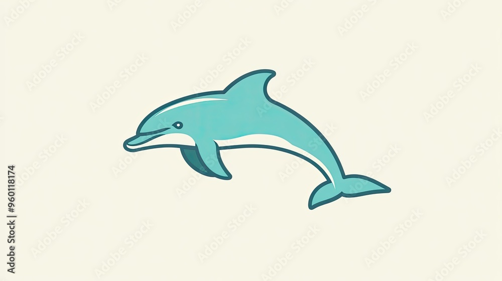 Fototapeta premium Line icon of a dolphin, symbolizing grace and playfulness in a minimalist style.
