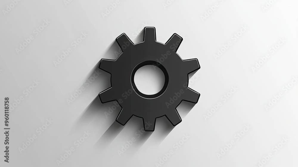 Minimalist icon of a gear, representing settings and technology, in a simple, modern style.