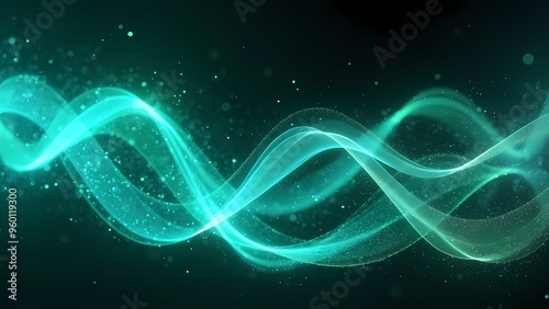 Sophisticated Ribbons of Neon Blue and Lime Light with Glowing Particles