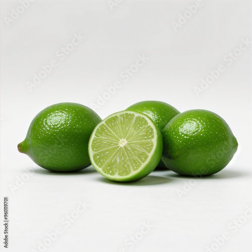 Fresh Limes on White Background