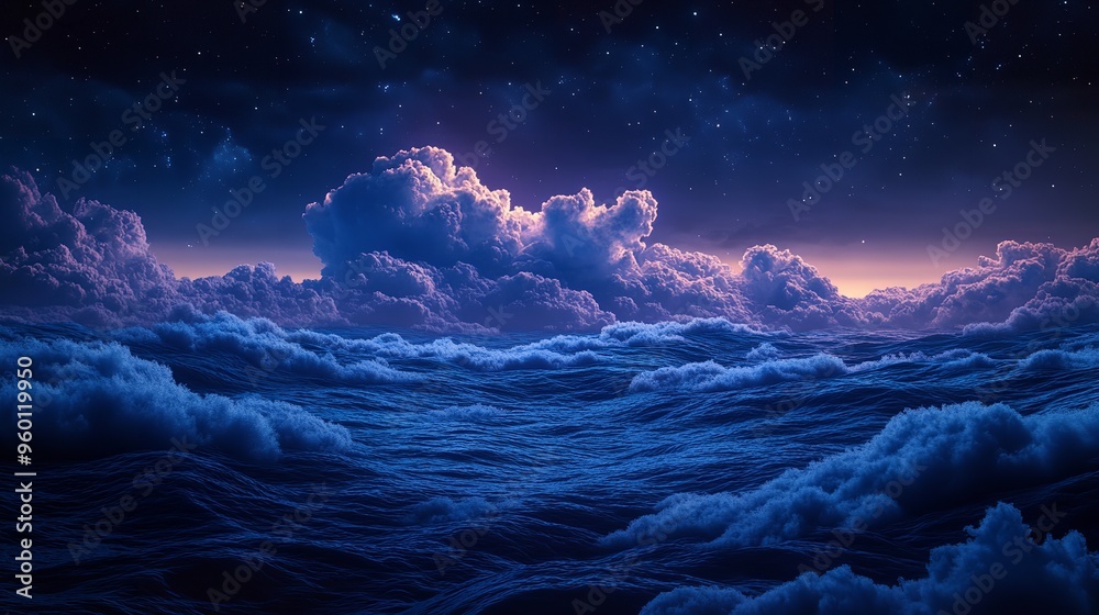 Fototapeta premium Wavy sea with sunset as wind energy source concept