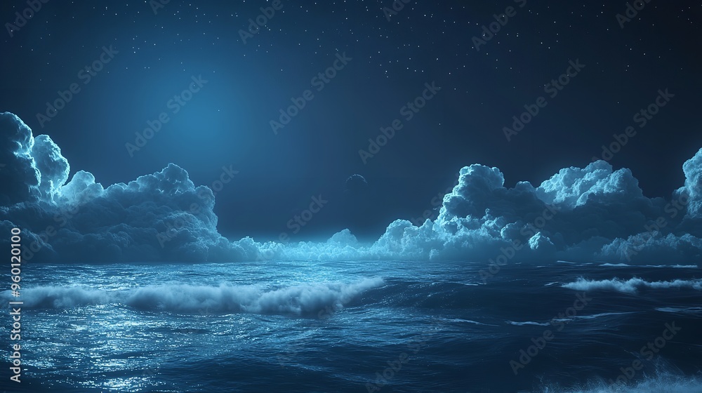 Fototapeta premium Wavy sea with sunset as wind energy source concept