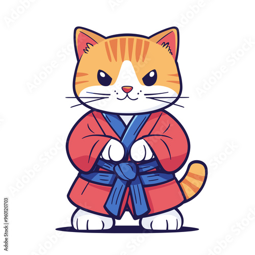 vector cat in kimono on white background .Generative AI