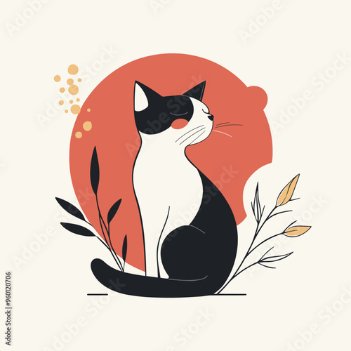 vector cat sitting flat style on white background .Generative AI