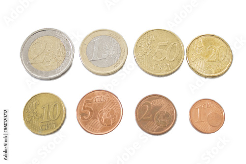 all euro coin denominations detailed isolated