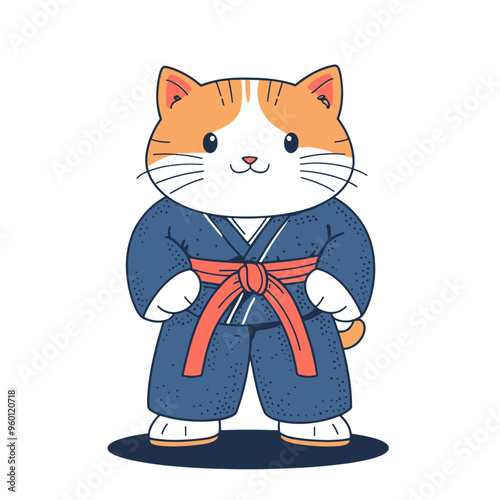 vector cat in kimono on white background .Generative AI