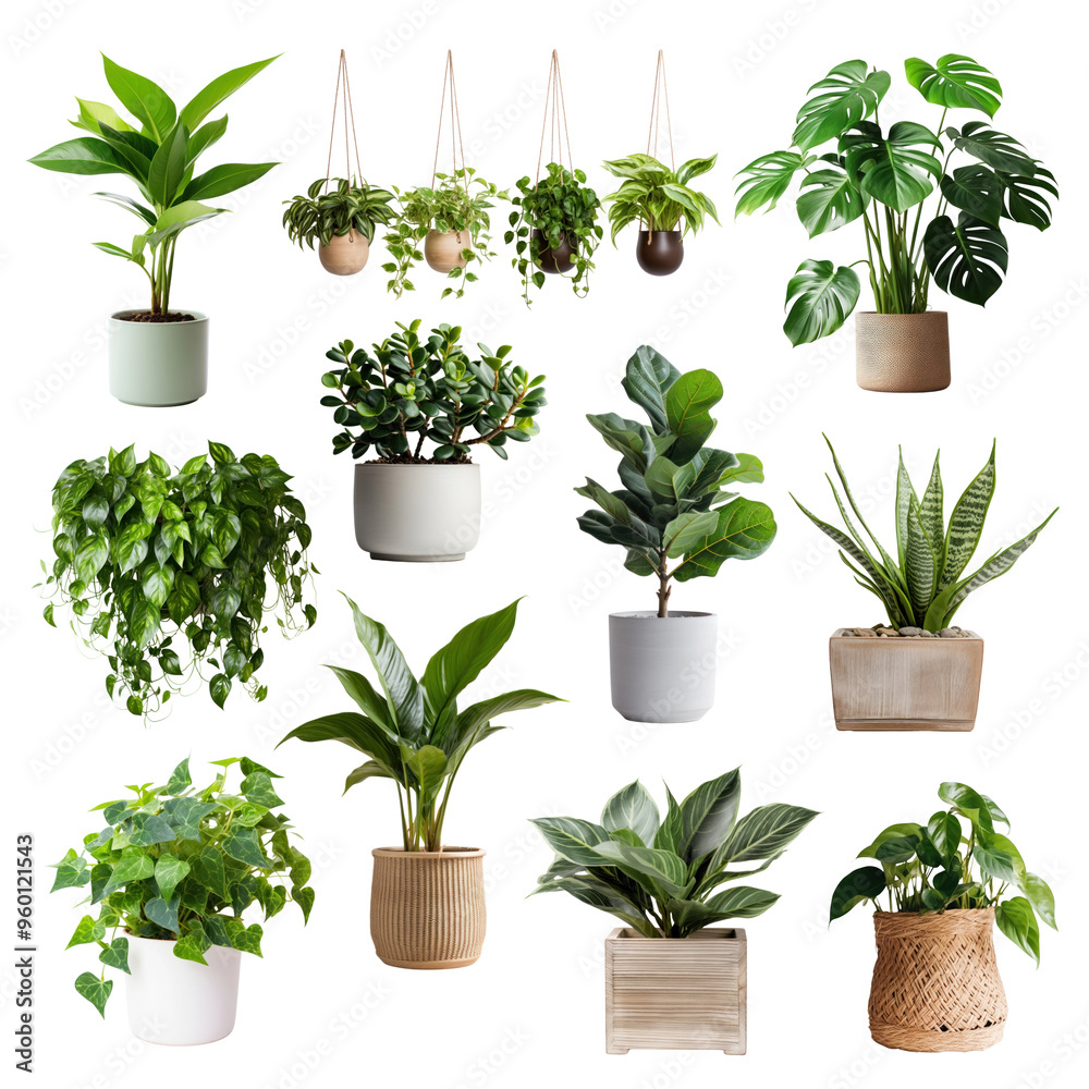 Obraz premium PNG potted houseplant set, transparent background