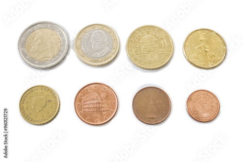 all euro coin denominations detailed isolated