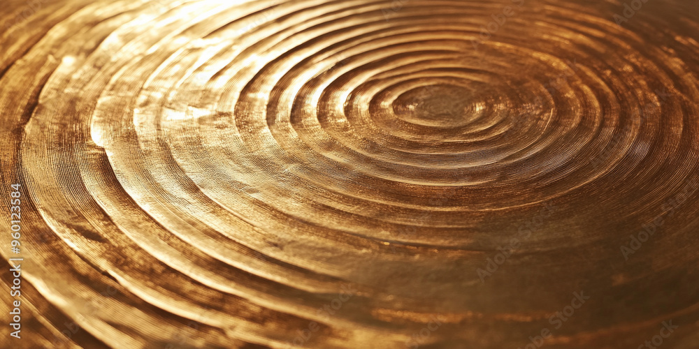 Fototapeta premium A gold textured surface with a smooth, satin finish, highlighted by faint, concentric rings that radiate outward, adding depth and luxury.