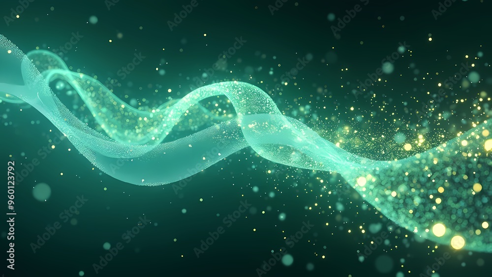 High-Energy Teal and Green Light Ribbons with Floating Particles High-Energy Teal and Green Light Ribbons with Floating Particles
