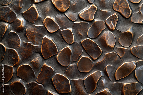 A bronze textured surface with a fine, dimpled texture, creating a pebble-like pattern across the smooth metal. photo