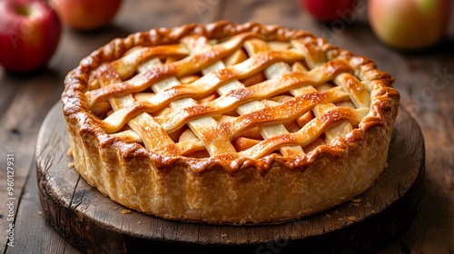 Mouthwatering Golden Brown Apple Pie with Flaky Lattice Crust and Warm Filling