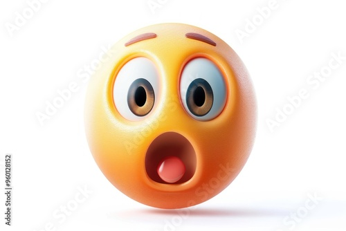 Shocked face emoji icon with a realistic glossy finish isolated on a white background