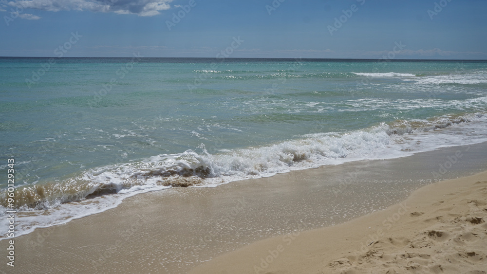 Tranquil pescoluse beach in salento, puglia, italy, featuring a serene seascape with gentle waves and golden sand under a clear blue sky. Tranquil pescoluse beach in salento, puglia, italy, featuring a serene seascape with gentle waves and golden sand under a clear blue sky.