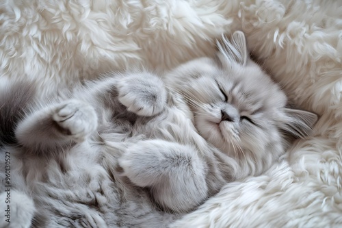 Charming persian cat sleeping soundly on a plush blanket photo