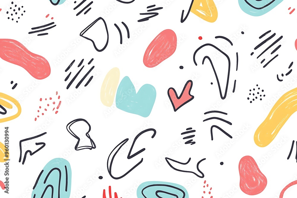 Abstract Hand-Drawn Pattern with Colorful Shapes and Lines Abstract Hand-Drawn Pattern with Colorful Shapes and Lines