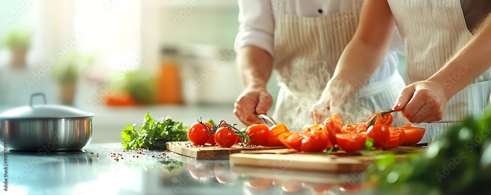 Photo Couple Cooking Healthy Meal Together Kitchen Chopping Vegetables Photo Couple Cooking Healthy Meal Together Kitchen Chopping Vegetables