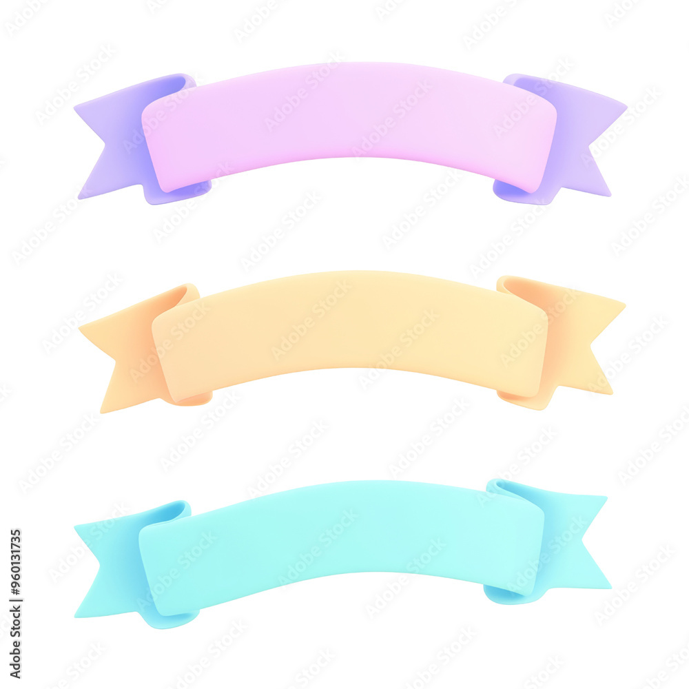 set of banner ribbons 3d render icon isolated on transparent background cutout set of banner ribbons 3d render icon isolated on transparent background cutout