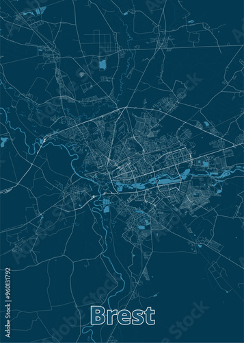 Brest Belarus artistic blueprint poster map