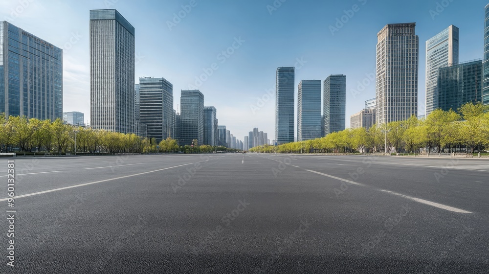 Empty Beijing road and office buildings Empty Beijing road and office buildings