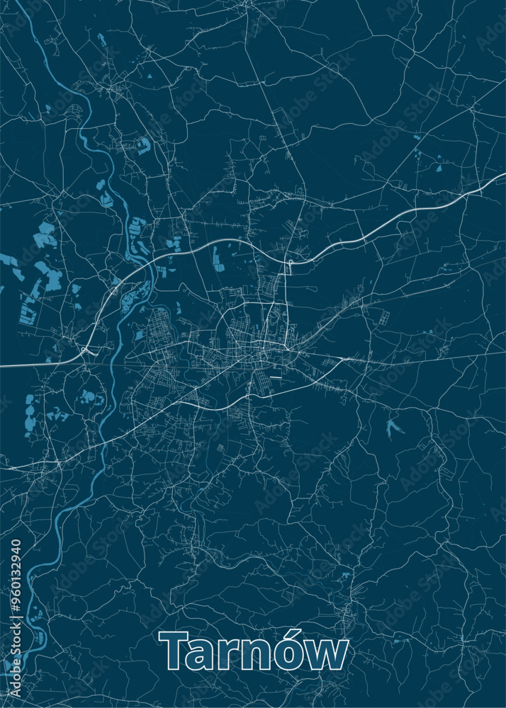 Tarnow, Poland artistic blueprint poster map Tarnow, Poland artistic blueprint poster map