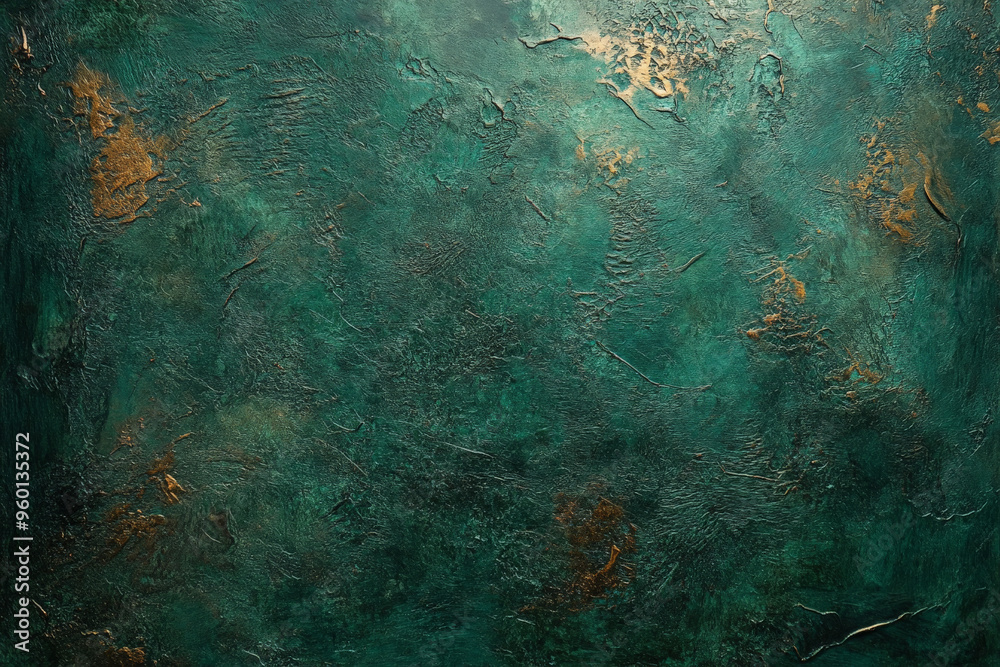 Obraz premium A dark green textured surface with a subtle, metallic sheen, creating a look similar to oxidized copper.