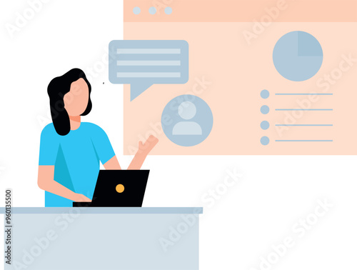 Girl working on web page on laptop.