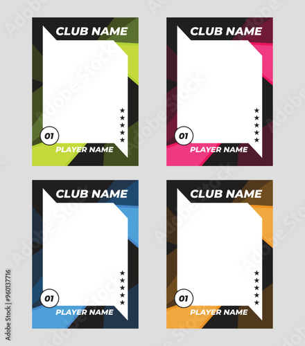 sports trading card, player photo frame template, game trading card for football, hockey and basketball, blank rectangle for photo frame, template eps 10.