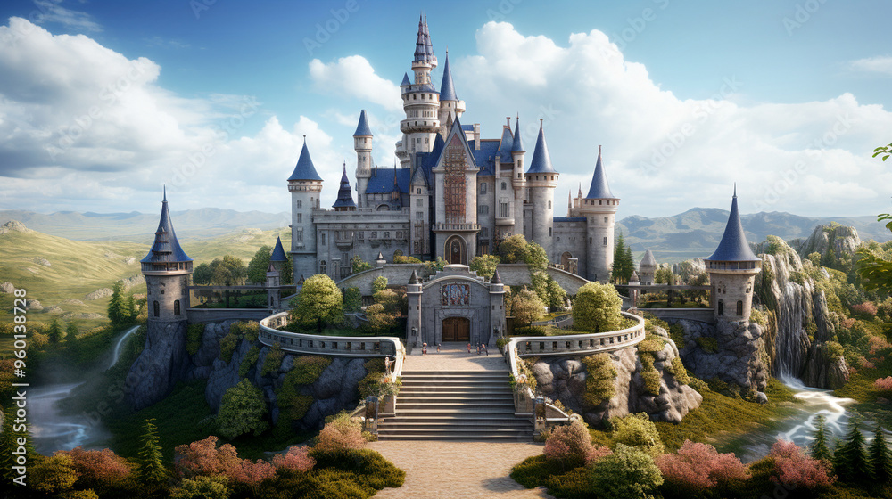 Fototapeta premium fairytale huge castle fortress art magical unreal 