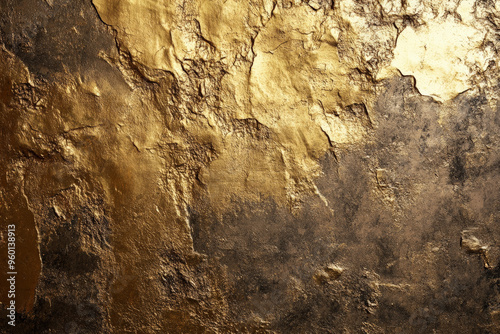 A gold textured surface with a rugged, cast-metal finish, showcasing rough, uneven areas that give the metal a raw, unrefined appearance.