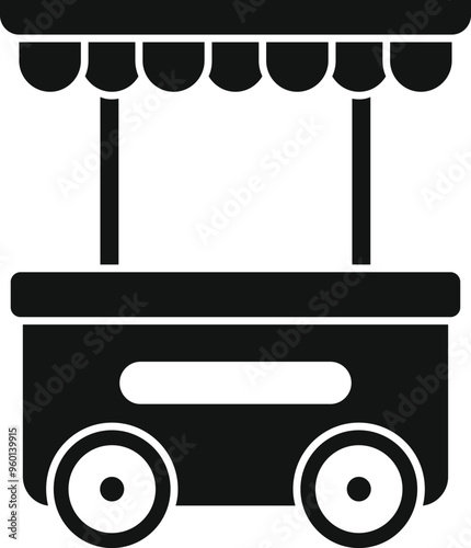 Simple vector icon of a mobile food cart with awning, perfect for representing street food vendors