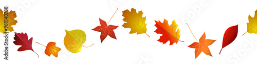 Autumn red and yellow bright leaves border seamless. Vector illustration