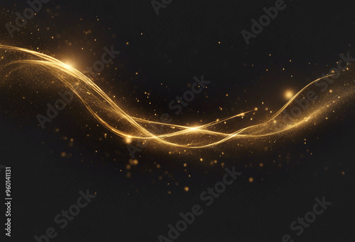 Luminous gold wavy line light line golden wave lights Golden stars dust trail sparkling particles is photo
