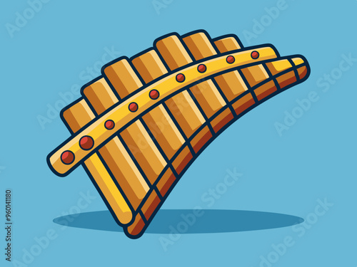 Bamboo pan flute clipart cartoon style. Simple cute wooden panpipes woodwind instrument flat vector illustration. Wind instrument syrinx hand drawn doodle style. Greece folk musical instrument vector
