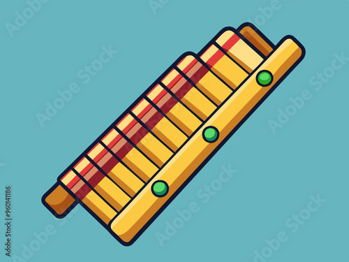 Bamboo pan flute clipart cartoon style. Simple cute wooden panpipes woodwind instrument flat vector illustration. Wind instrument syrinx hand drawn doodle style. Greece folk musical instrument vector
